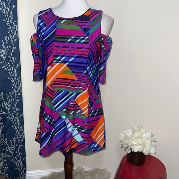Jude Connally Natalie Dress Stripe Abstract Navy ALTERED Mini Tunic Dress sz S - Picture 1 of 8
